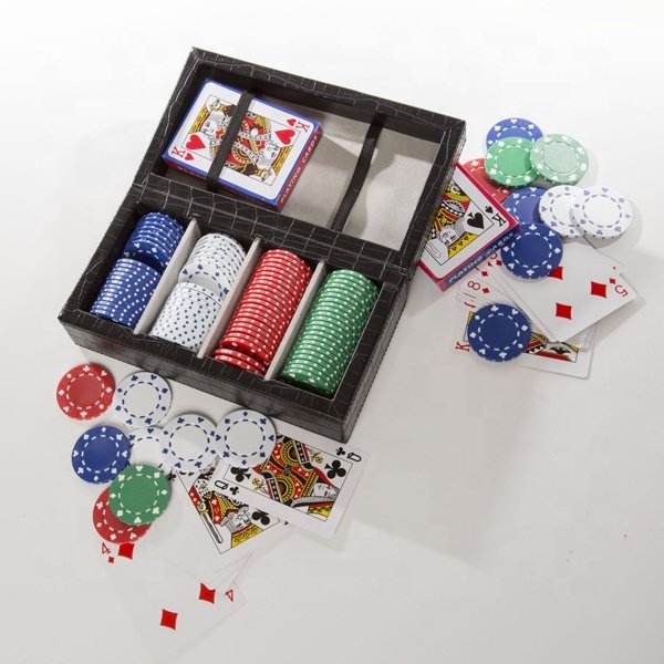 Manufacture Poker Entertainment Brown PU Leather Poker Chip Case Dice Poker Chip Set Box