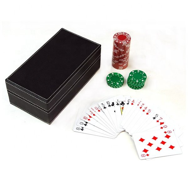 Manufacture Poker Entertainment Brown PU Leather Poker Chip Case Dice Poker Chip Set Box