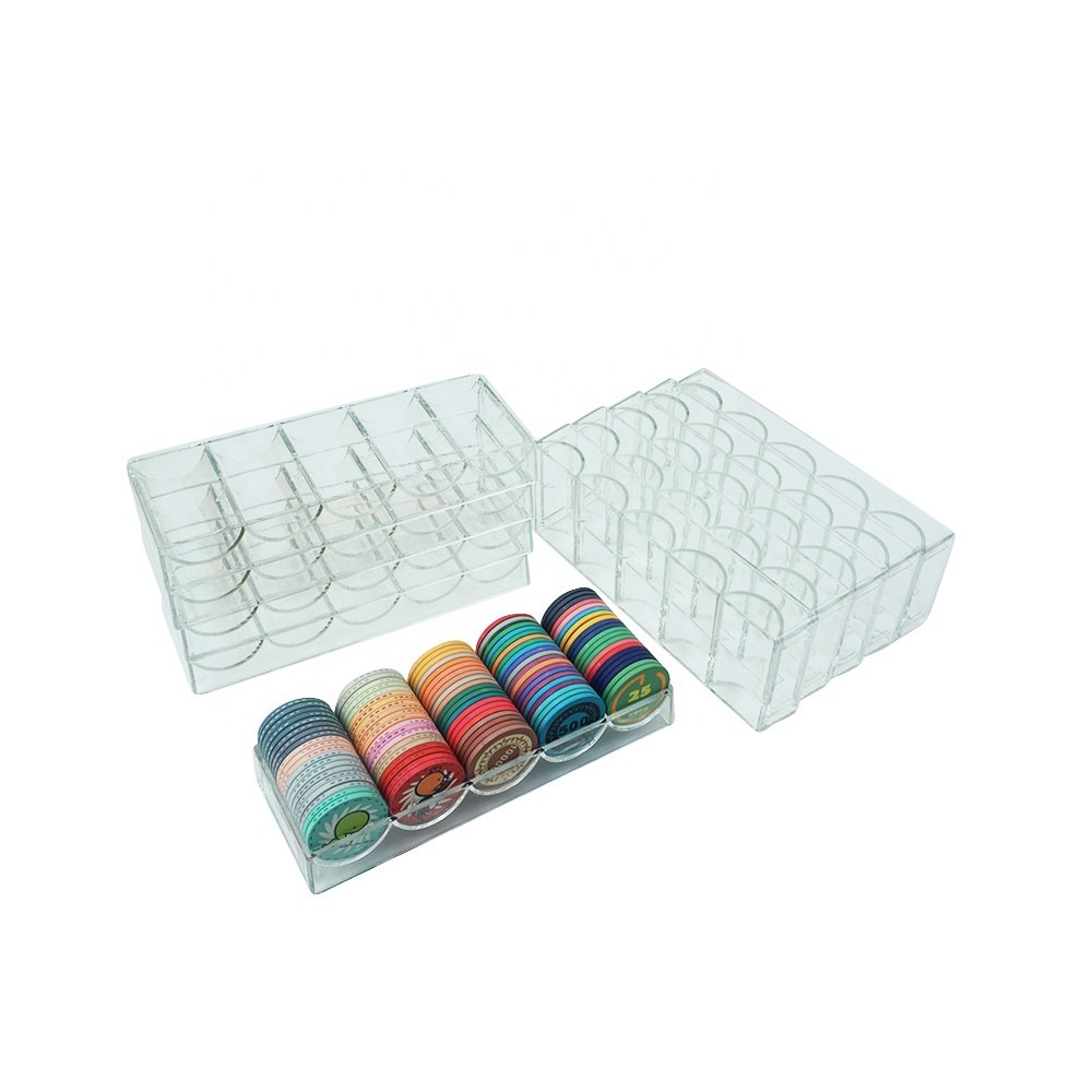 100pcs acrylic poker chips tray no lid transparent plastic rack only from factory directly for carry 40mm and 10g poker chips