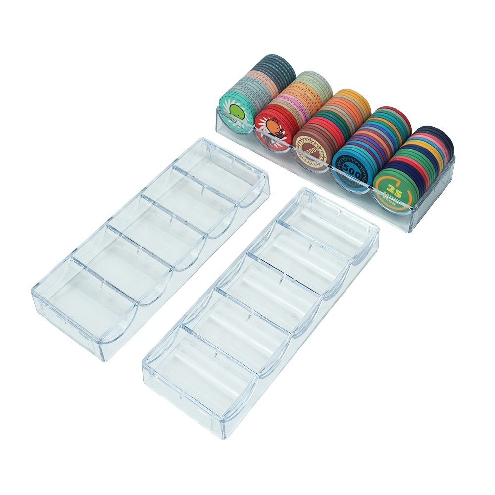 100pcs acrylic poker chips tray no lid transparent plastic rack only from factory directly for carry 40mm and 10g poker chips