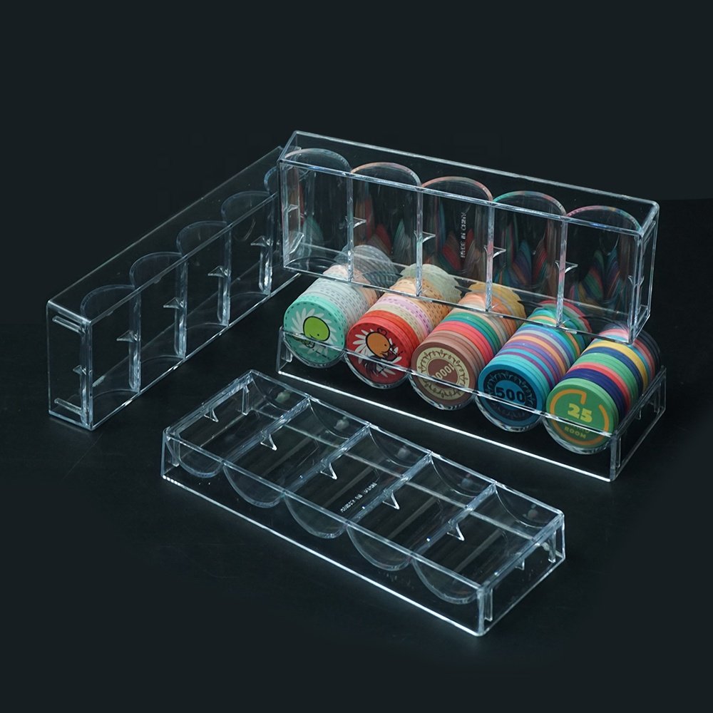 100pcs acrylic poker chips tray no lid transparent plastic rack only from factory directly for carry 40mm and 10g poker chips