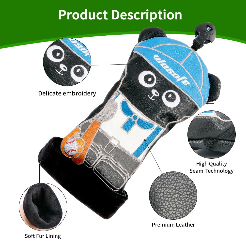 Custom New Design Cute panda golf headcover set PU Leather golf Driver Fairway Hybrid