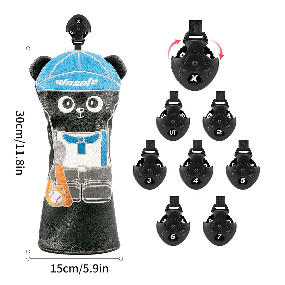 Custom New Design Cute panda golf headcover set PU Leather golf Driver Fairway Hybrid