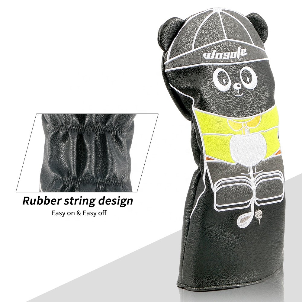 Custom New Design Cute panda golf headcover set PU Leather golf Driver Fairway Hybrid