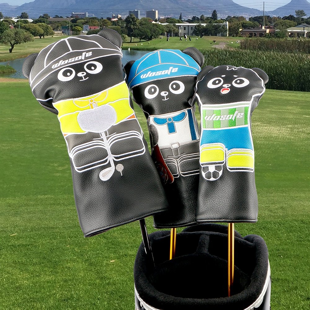 Custom New Design Cute panda golf headcover set PU Leather golf Driver Fairway Hybrid