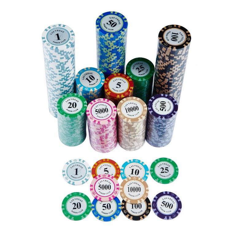 High Quality 13.5g clay pokerchips 40mm Lasvegas Crown Chip with Value Stickers For pokerclub