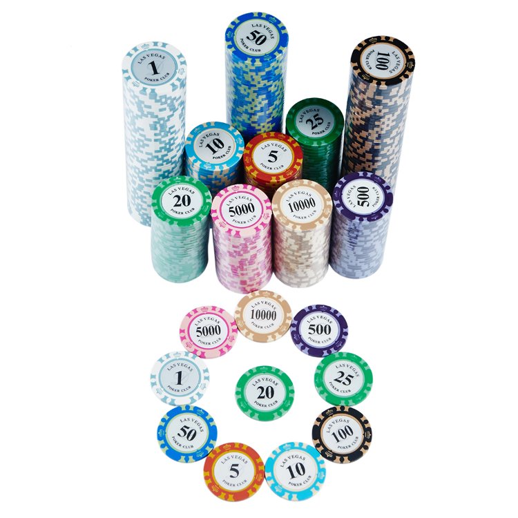 High Quality 13.5g clay pokerchips 40mm Lasvegas Crown Chip with Value Stickers For pokerclub