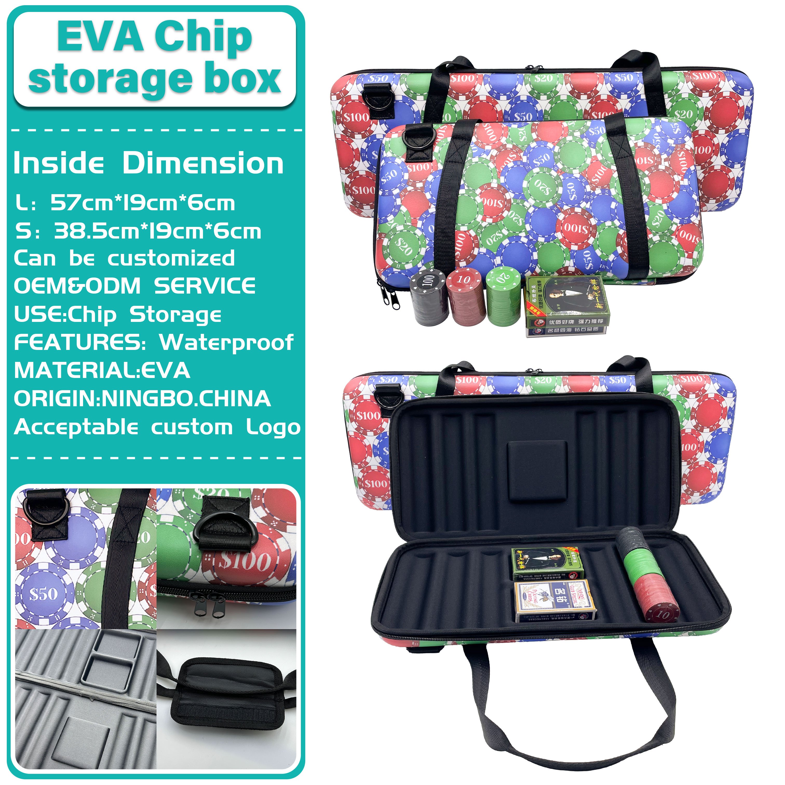 Custom Complete Poker Playing Game Sets with Casino EVA 500PCS Poker Chip Set Carrying Case Box