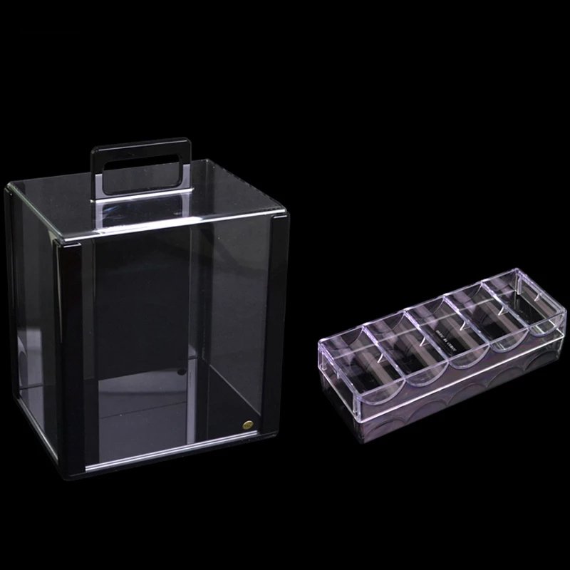 Factory Priced 1000pcs Acrylic Chip Box Texas Hold'em Poker Chips Suitcase Cases with 10 Chip Trays Made of Plastic
