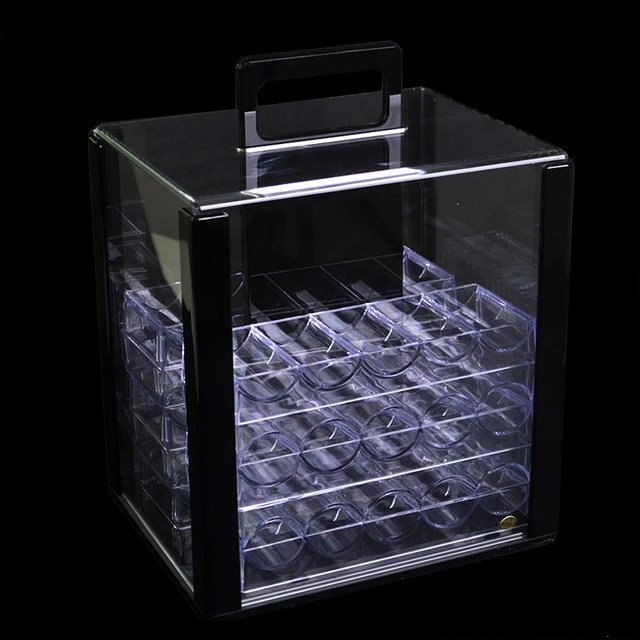 Factory Priced 1000pcs Acrylic Chip Box Texas Hold'em Poker Chips Suitcase Cases with 10 Chip Trays Made of Plastic