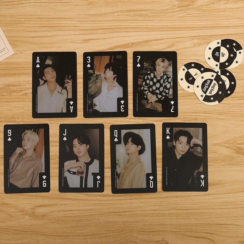 Kpop Bangtan Boys Global Fanclub Membership PVC Photo Cards World Tour JK JM V Names Poker Chips Set
