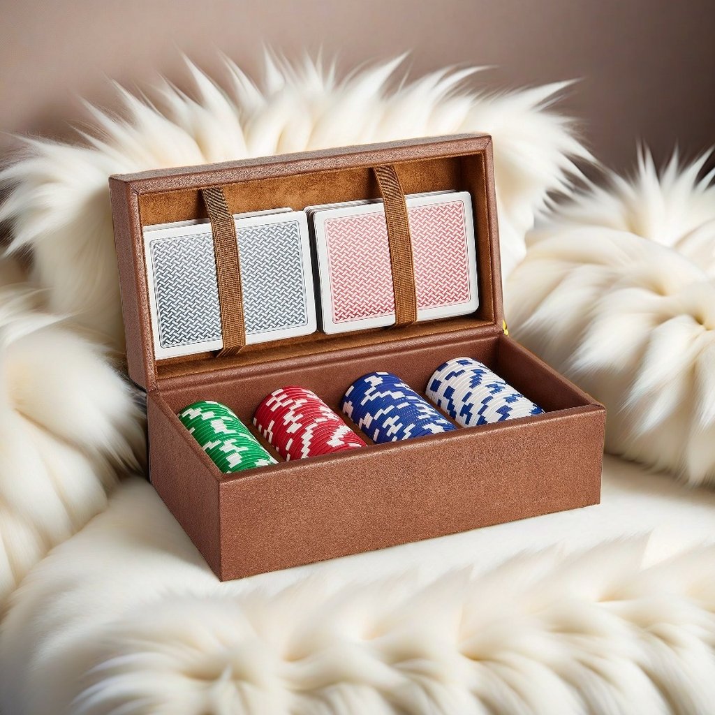 High quality wholesale Deluxe Travel Portable custom Brown leather poker chip set box with case