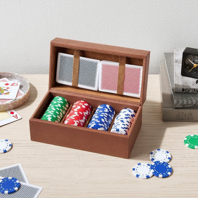 High quality wholesale Deluxe Travel Portable custom Brown leather poker chip set box with case