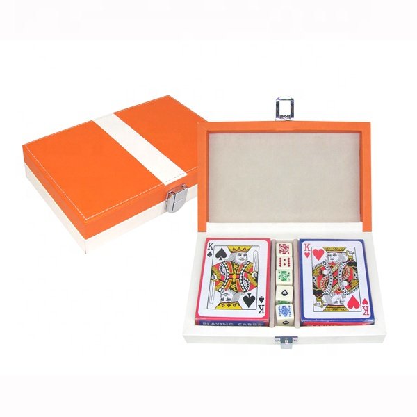 two deck of poker chip set Manufacture colorful leather Premium chip game Poker Set