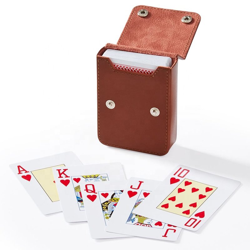 Luxury wooden pu leather two deck of playing cards poker