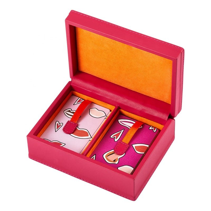 Luxury wooden pu leather two deck of playing cards poker