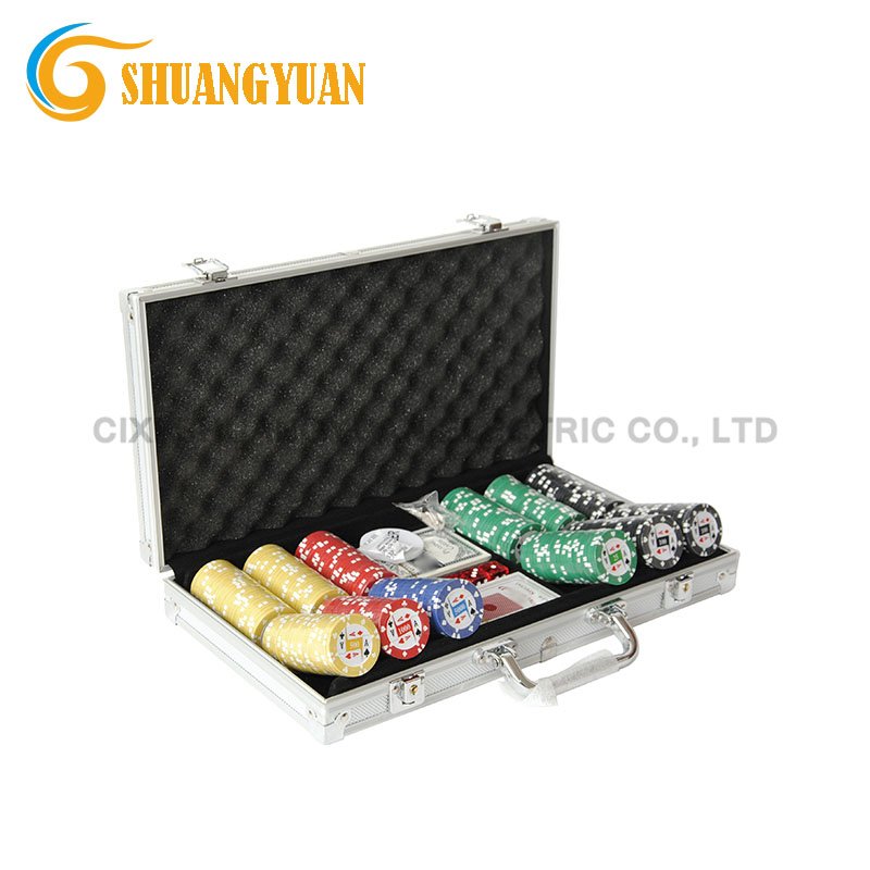300pcs Poker Chip Set With Aluminum Case, 14g Striped Suited Poker Chip