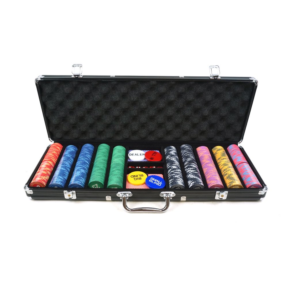 Customized Ceramic Chip Set 300 500pcs for Casino Poker Room Bar Portable Black Aluminum Box Casino Chip Set