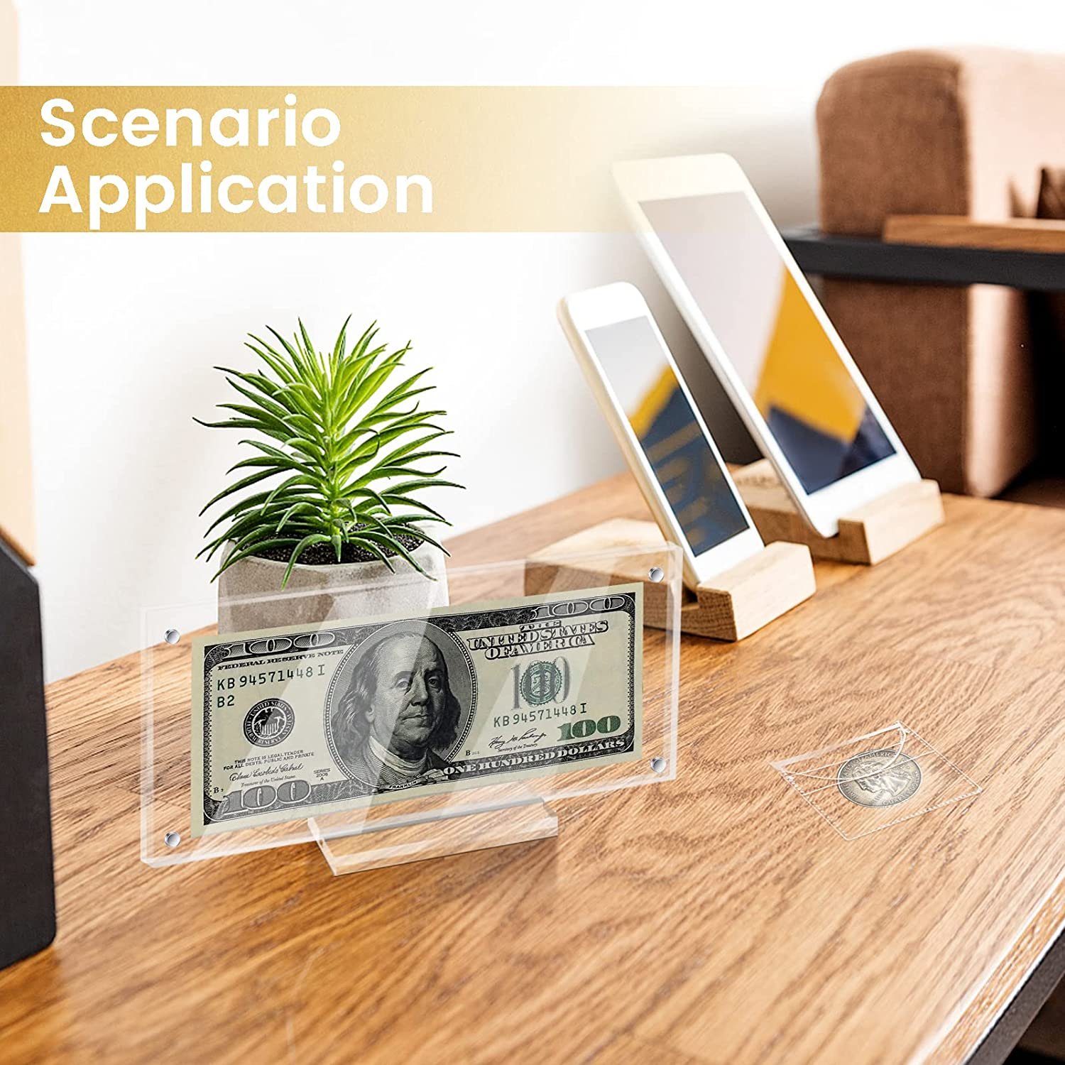 Acrylic Display Dollar Bill Display Dollar Holder Currency Ticket Protector Paper Money Frame for Bill Collectors Collection