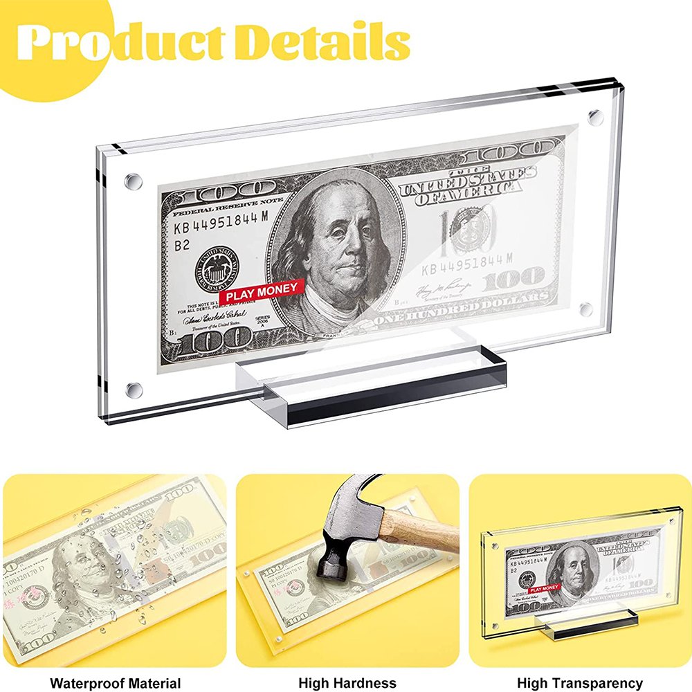 Acrylic Display Dollar Bill Display Dollar Holder Currency Ticket Protector Paper Money Frame for Bill Collectors Collection