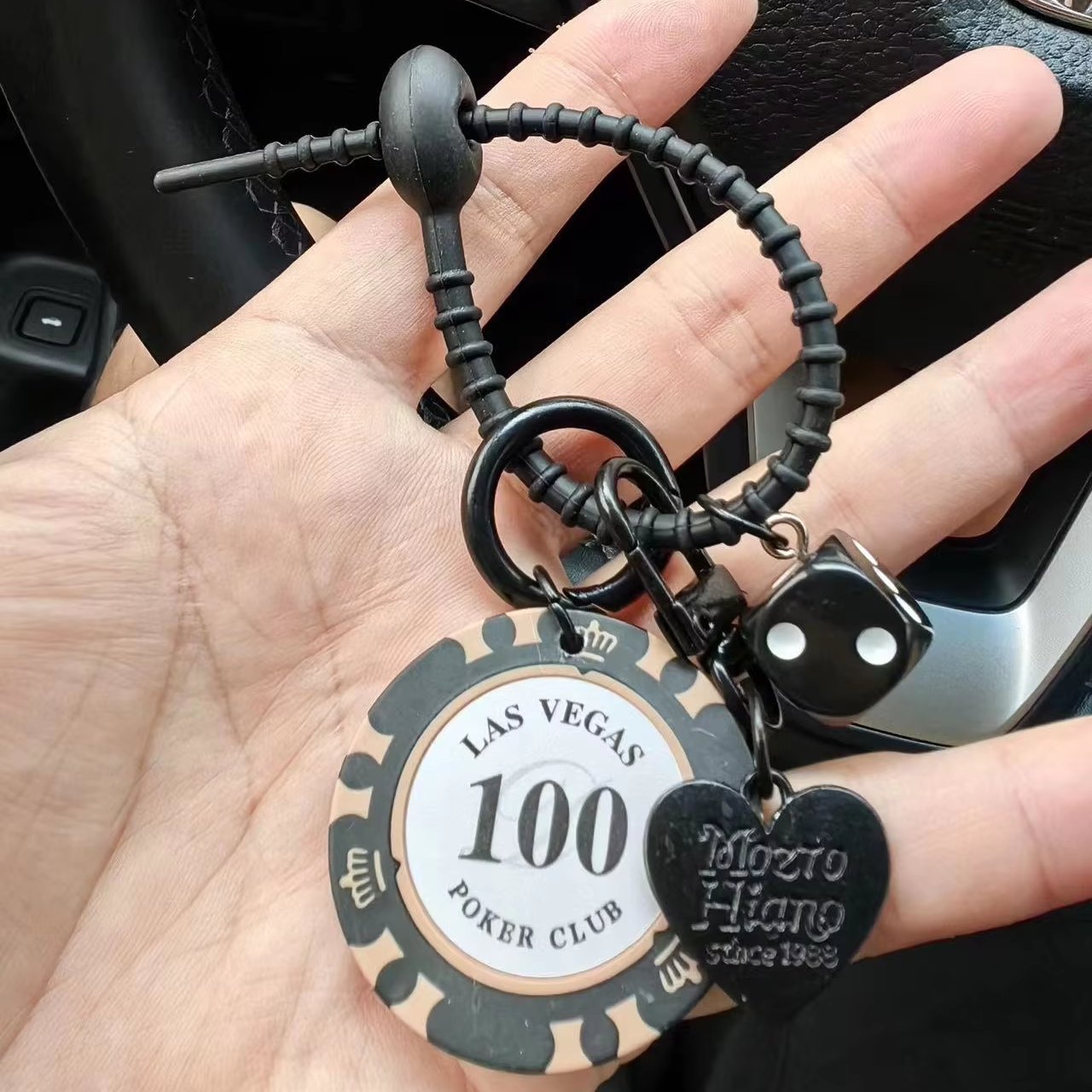 Keychain Accessories Wholesale Funny Gift Giveaway Llavero Metal Key Chains Custom Game Poker casino chips keychain