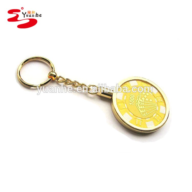 Gold Plated Metal Poker Chips Holder Key Chain