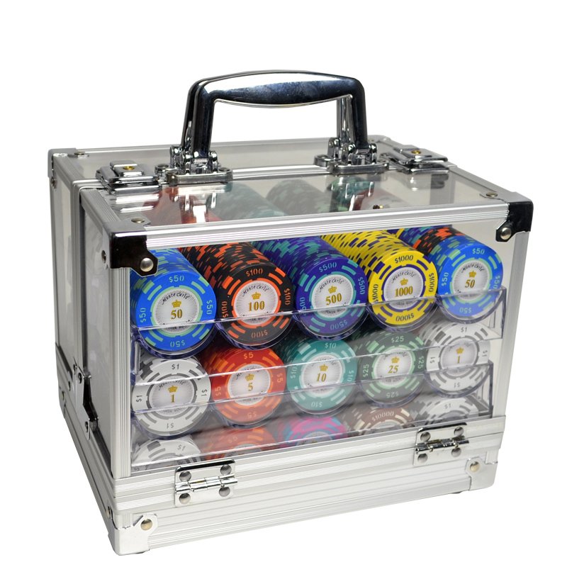 High Quality 600/1000 pcs/set Casino Clay Texas Hold'em Custom with Acrylic Box Metal Coins + Metal Poker Chip Sets Supplier