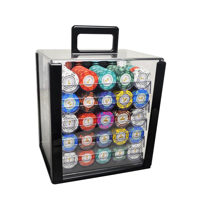 High Quality 600/1000 pcs/set Casino Clay Texas Hold'em Custom with Acrylic Box Metal Coins + Metal Poker Chip Sets Supplier