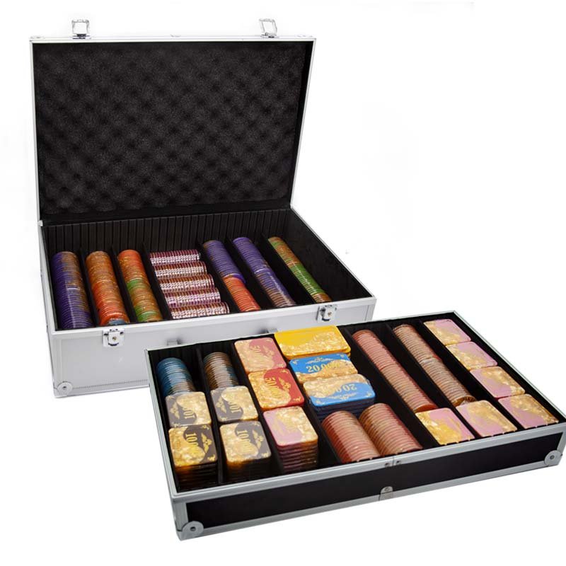 Mix colors Acrylic three-layer golden color French code poker chip set Acrylic cheap poker chips set with box