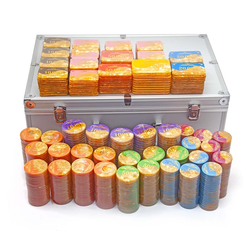 Mix colors Acrylic three-layer golden color French code poker chip set Acrylic cheap poker chips set with box