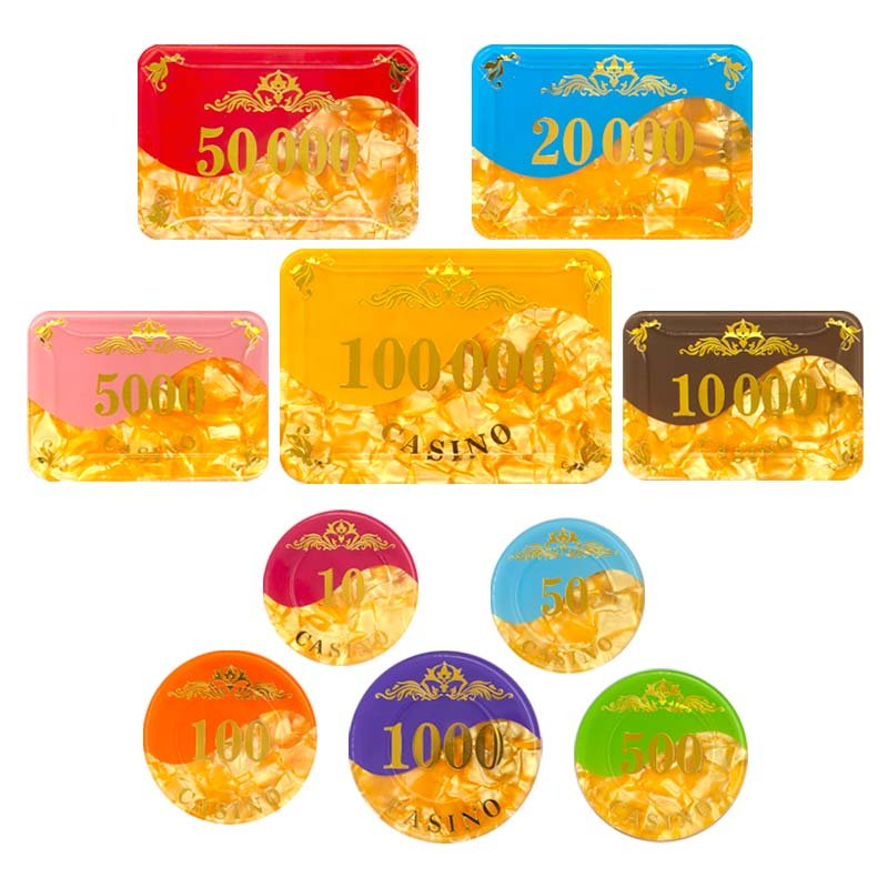 Mix colors Acrylic three-layer golden color French code poker chip set Acrylic cheap poker chips set with box