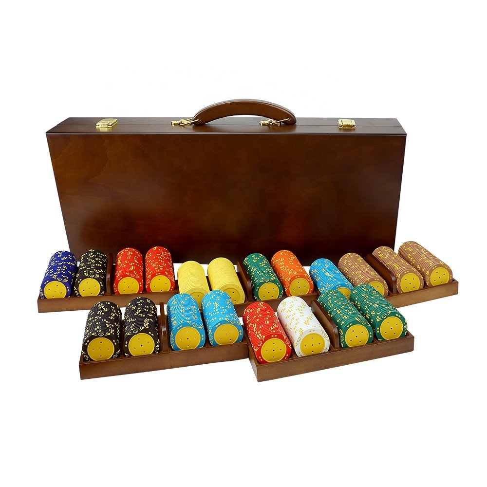 High quality 500ct premium wooden case box with 5 chips tray for 39/40mm poker chips