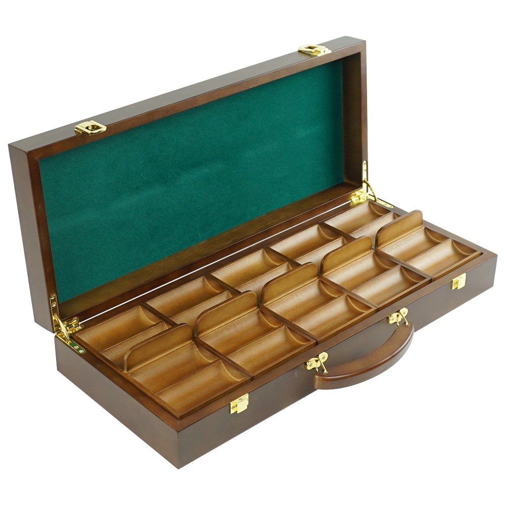 High quality 500ct premium wooden case box with 5 chips tray for 39/40mm poker chips