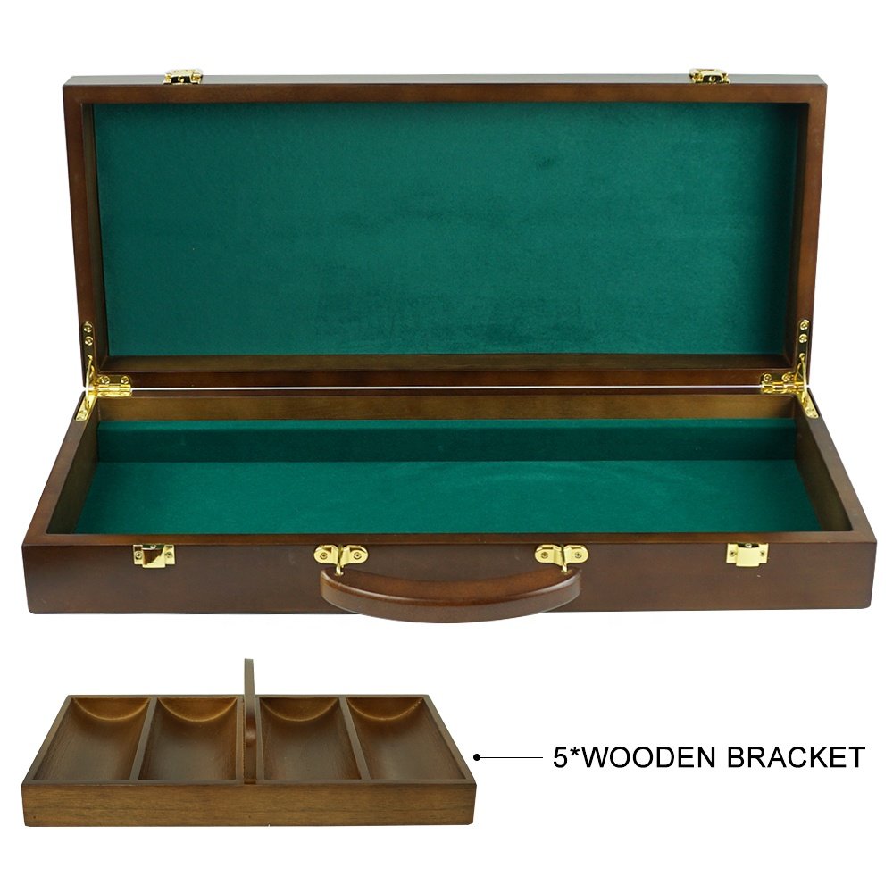 High quality 500ct premium wooden case box with 5 chips tray for 39/40mm poker chips