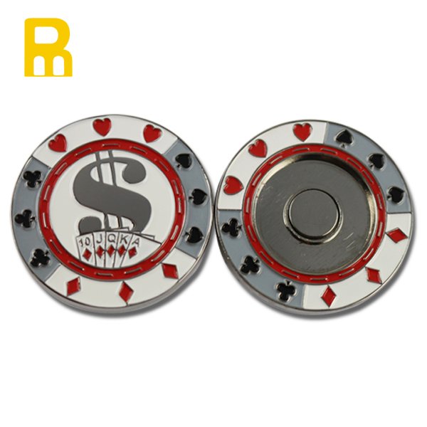 PINMEI Direct Sale Golf Gifts Custom Metal Golf Poker Chip for Ball Marker Holder