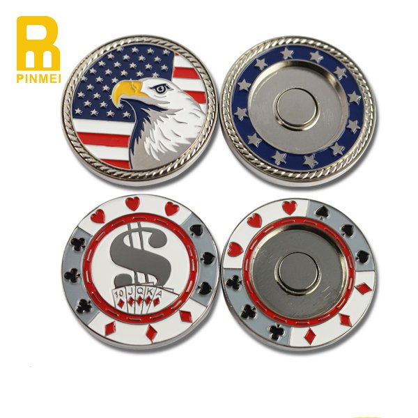 PINMEI Direct Sale Golf Gifts Custom Metal Golf Poker Chip for Ball Marker Holder