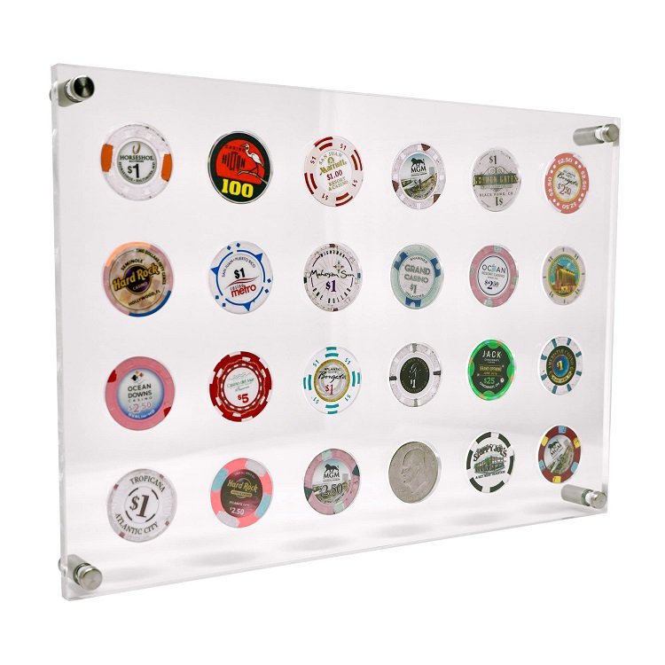Handmade Acrylic Coin Display Collectible Poker Chip Holder Rounded Rectangular Clear Medal Holder with Magnet