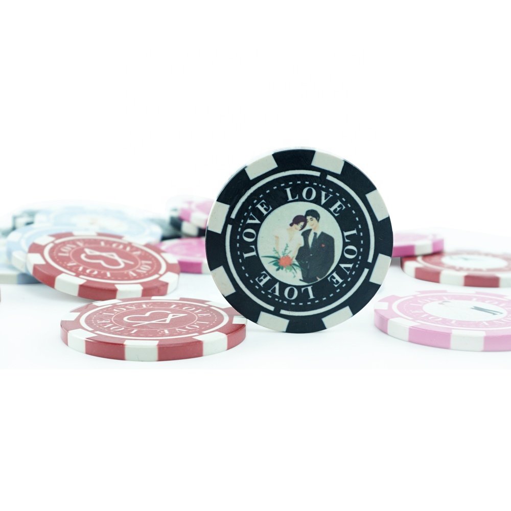 Personalized to custom 39mm polish ceramic poker chips with your wedding photos to commemorate wedding