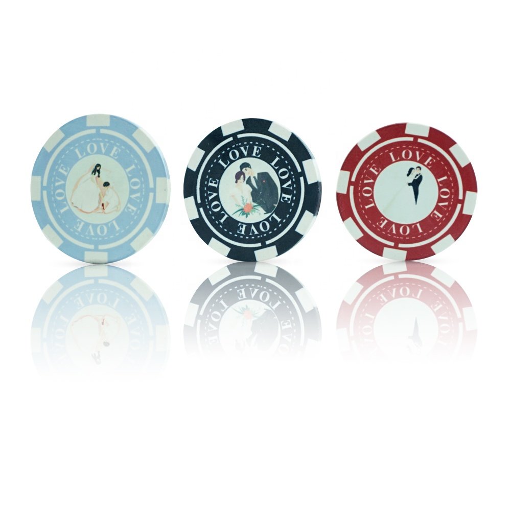 Personalized to custom 39mm polish ceramic poker chips with your wedding photos to commemorate wedding