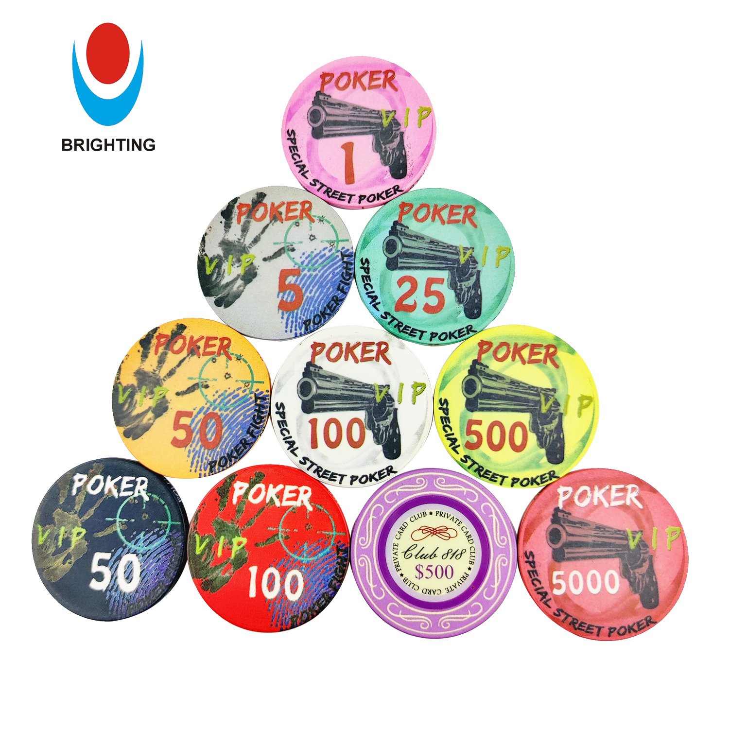Bigger 39mm 43mm 50mm 52mm Custom LOGO Round Octagonal 10g 14g 500pcs Print Gambling Case Clay ABS Casino Ceramic Poker Chip