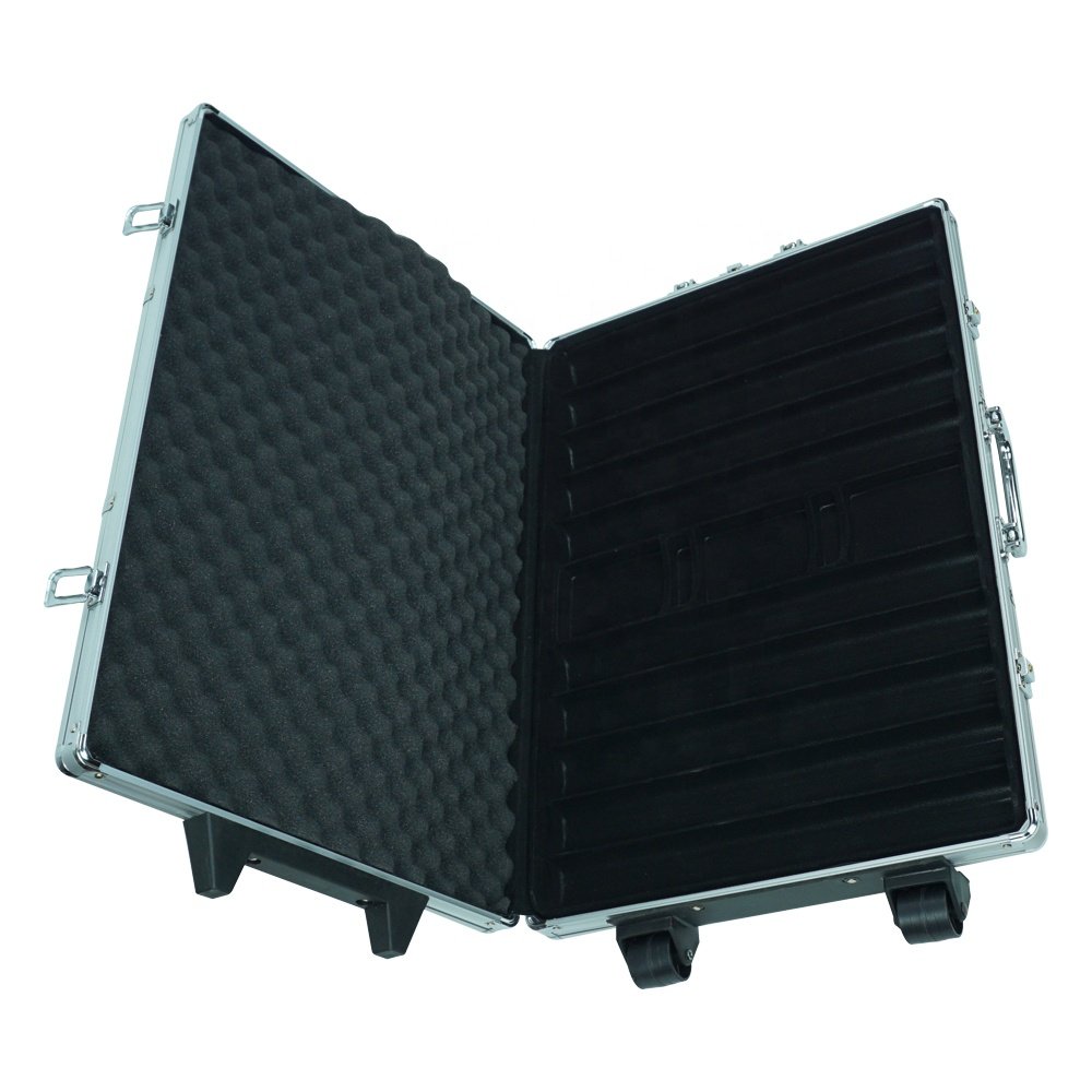 Luxury 1000 chip Poker Trolley Case with Wheels empty Silver Aluminum box for poker chips storage