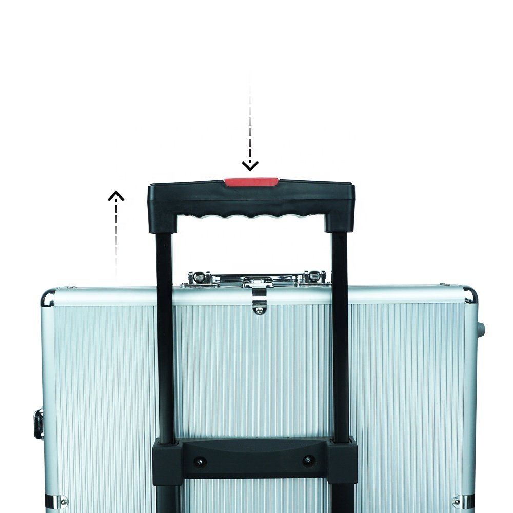 Luxury 1000 chip Poker Trolley Case with Wheels empty Silver Aluminum box for poker chips storage