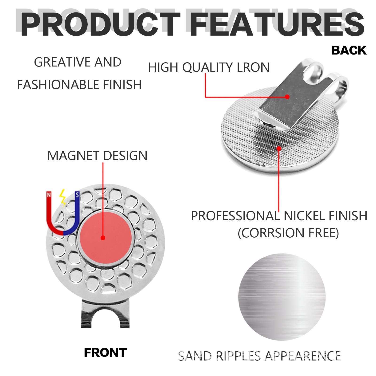 Factory Custom Logo Metal Hat Clip Enamel Magnetic Miniature Golf Ball Marker
