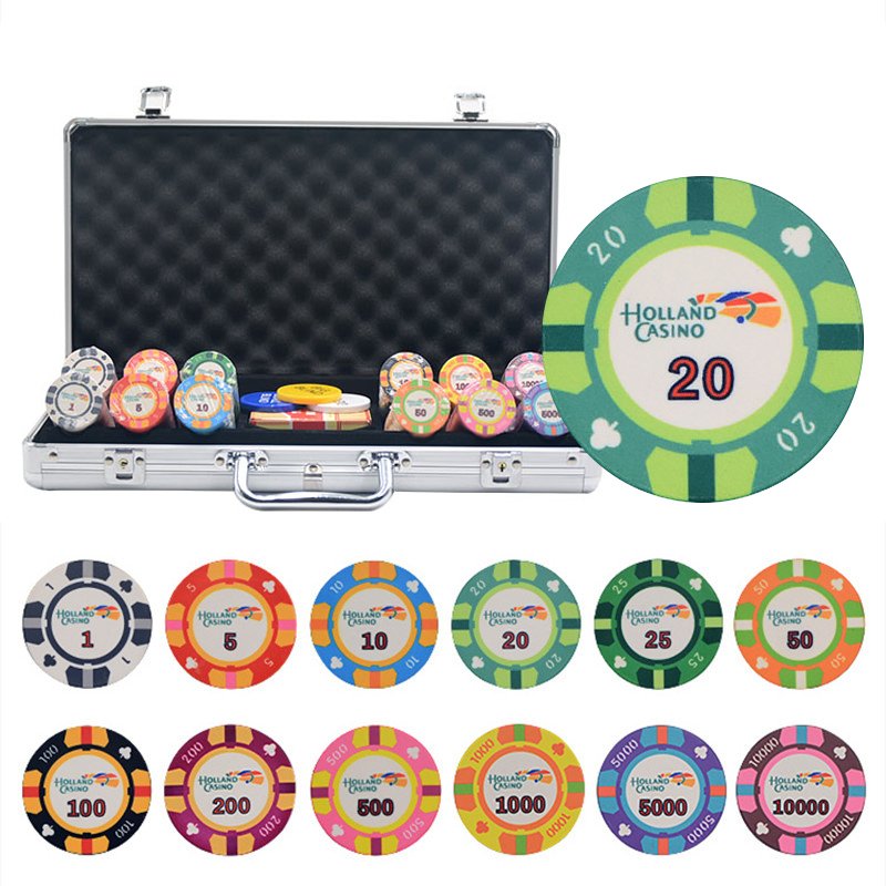 300PCS Texas Hold'em Ceramic Poker Chip Entertainment Chips Aluminum Suitcase Set