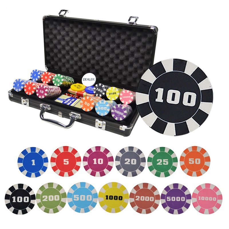 300PCS Texas Hold'em Ceramic Poker Chip Entertainment Chips Aluminum Suitcase Set