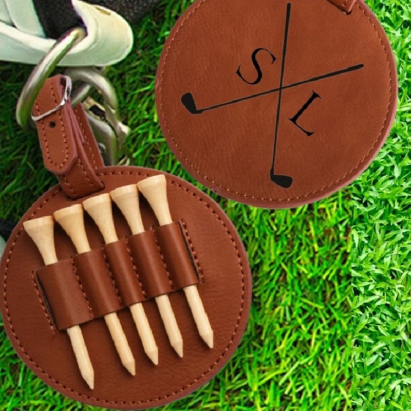 Golf tees holder golf bag PU tag golf tees storage leather tag leather hanger