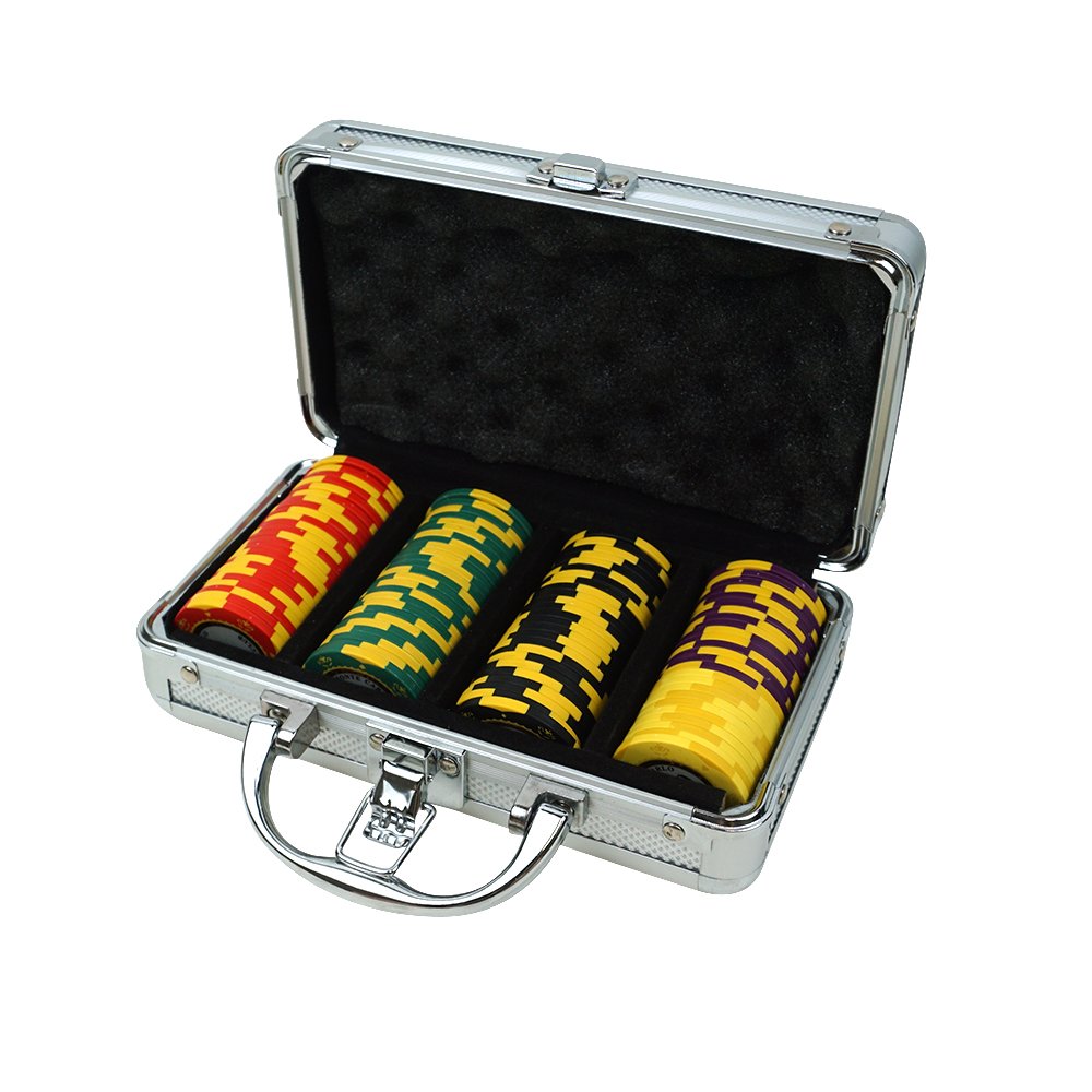 Portable Silver Aluminum Organizer 100pcs Texas Hold'em Poker Chip Set Custom Clay Ceramic Face Value Casino Chip Set