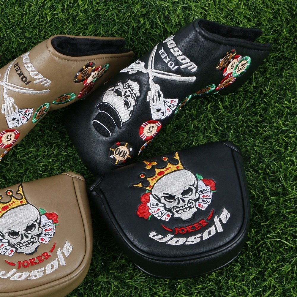wholesale New Design Poker Chips embroidery PU leather golf headcover Magnetic golf putter mallet cover