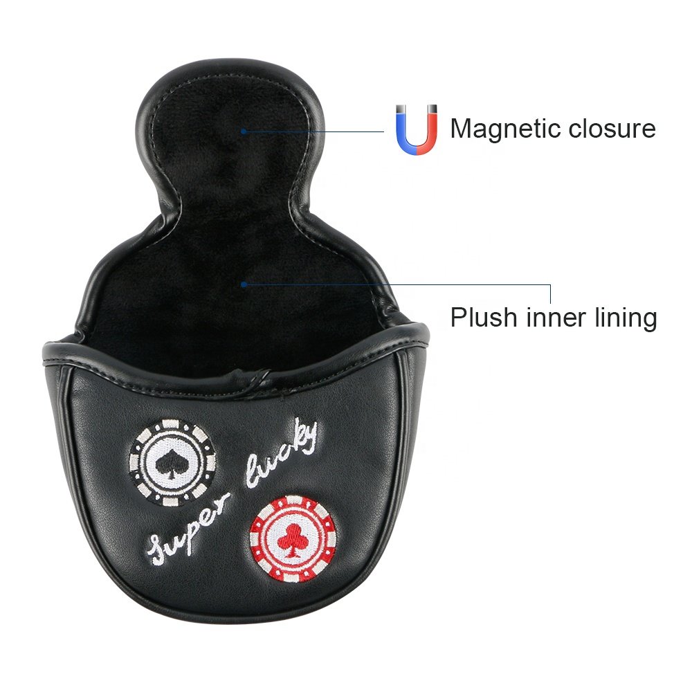 wholesale New Design Poker Chips embroidery PU leather golf headcover Magnetic golf putter mallet cover