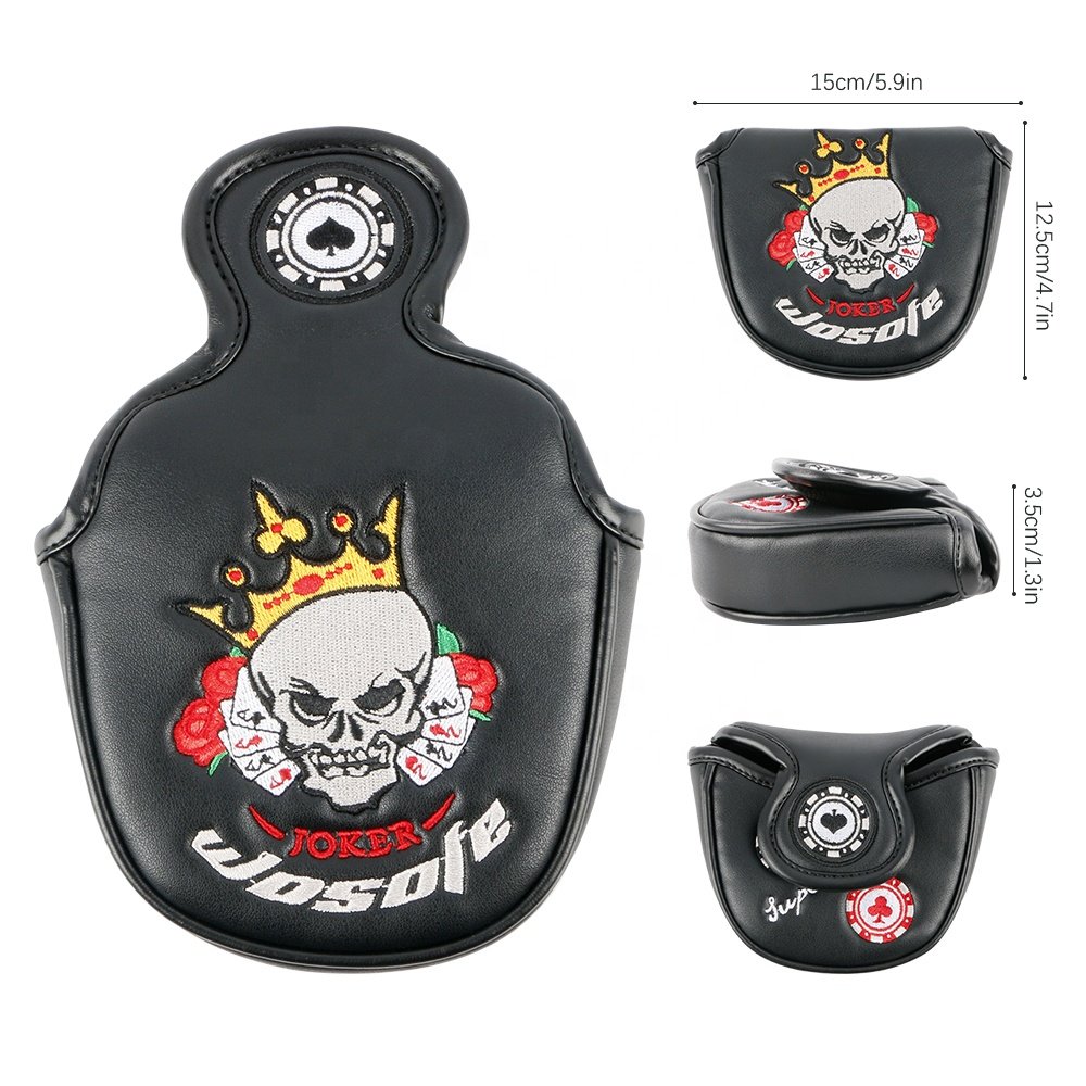 wholesale New Design Poker Chips embroidery PU leather golf headcover Magnetic golf putter mallet cover